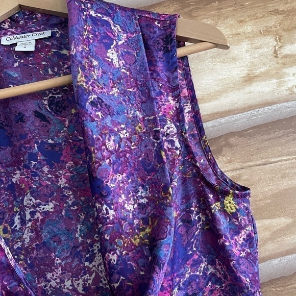 Coldwater Creek colorful faux wrap shawl neck sleeveless fitted blouse size S - Picture 4 of 16